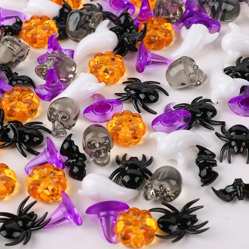Halloween Mini Acrylic Ornaments Skull Witch Hat Pumpkin 50/100 Pcs Halloween Scatter Ornaments Babs