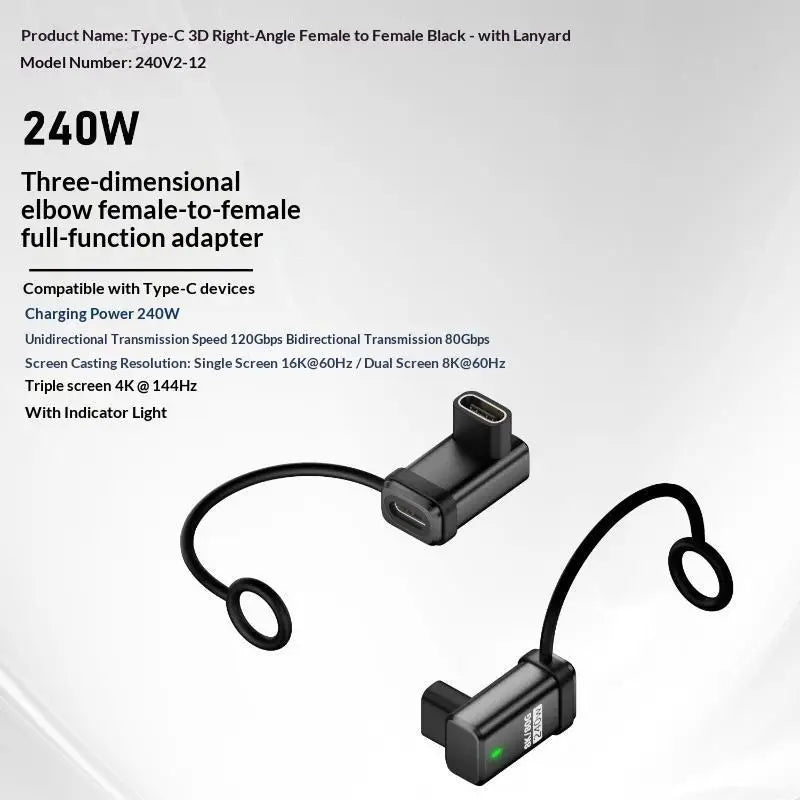 USB4 Right-Angle USB-C Adapter 240W PD 120Gbps 16K Display USB-C Adapter Babs A12