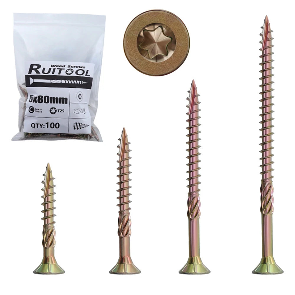T25 Torx Galvanized Self-Tapping Screws – 100Pcs Deck & Fence Woodworking Screws Babs