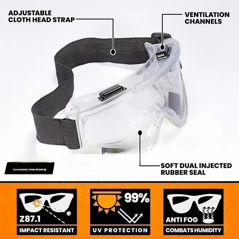 Anti-Fog Safety Goggles | Clear Protective Eyewear, Elastic Strap Safety Goggles Babs