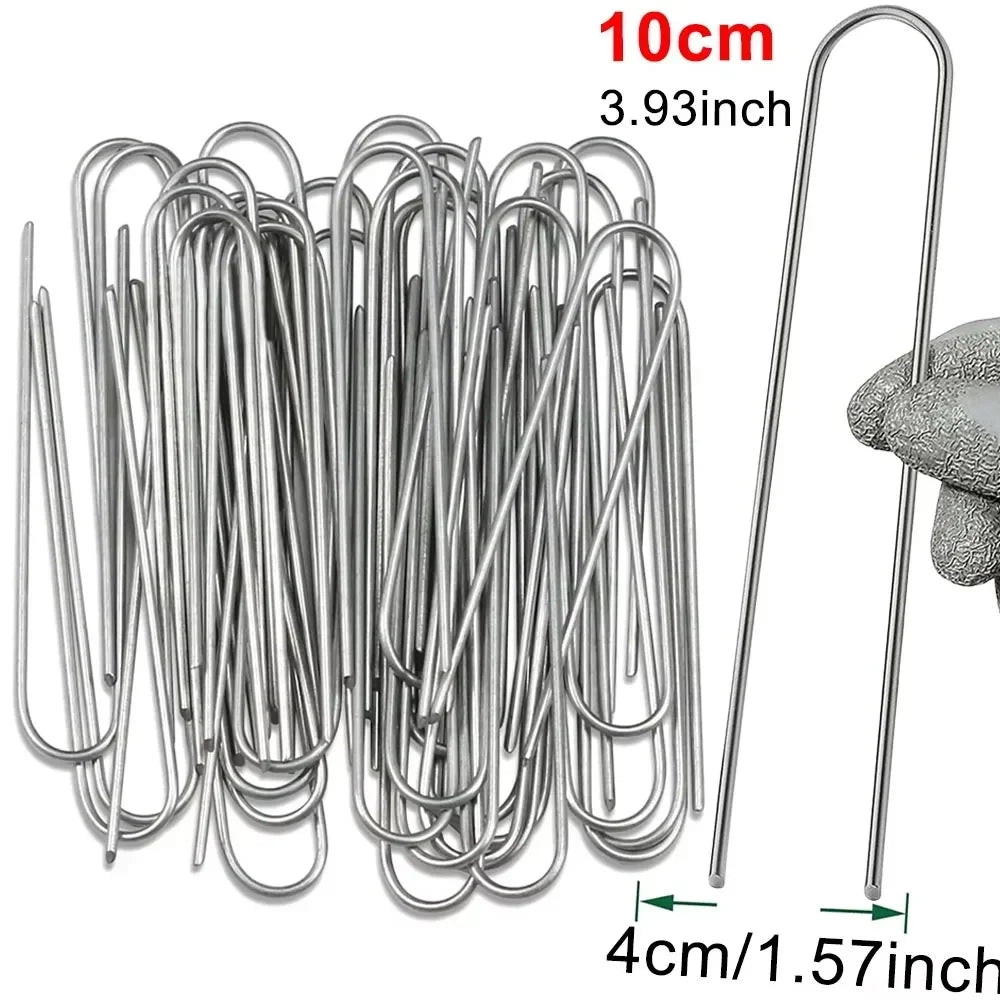Heavy-Duty U-Type Galvanized Garden Staples & Landscape Stakes Garden Landscape Stakes Babs 4cmx10cm 10pcs