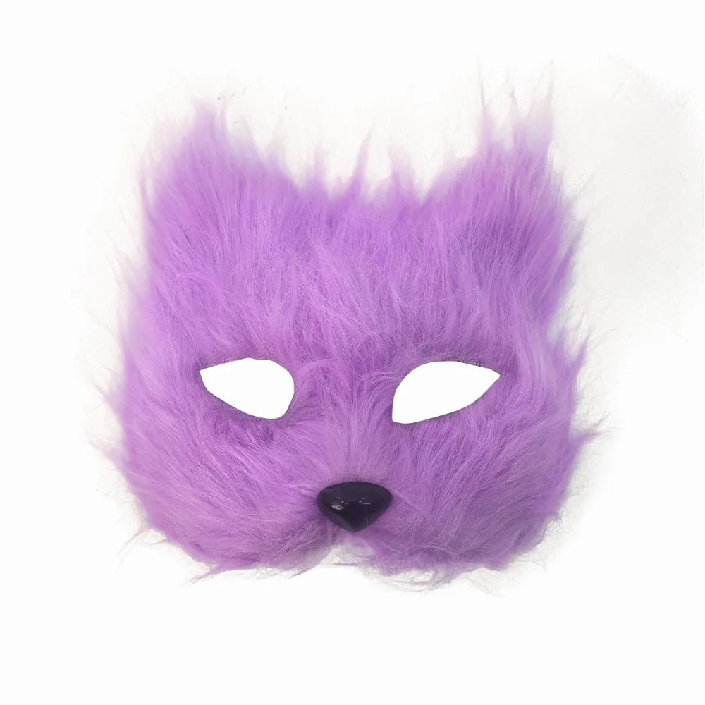 Realistic Plush Cat Half Face Mask – Halloween Costume Halloween Costume Mask Babs Purple