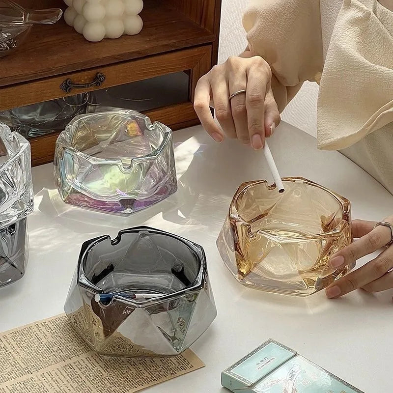 Crystal Glass Ashtray – Light Luxury Water Chestnut Design Glass Ashtray Babs
