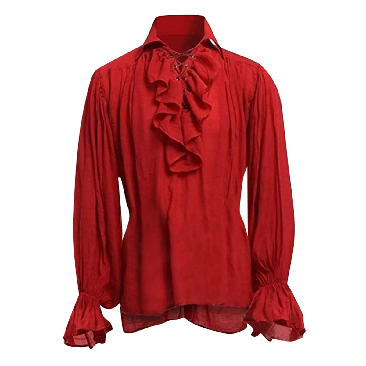 Men's Gothic Pirate Lace-Up Shirt – Medieval Poet Blouse Costume Shirt Babs Red XL