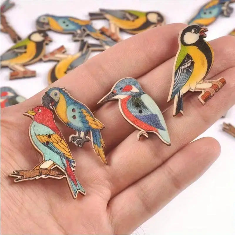 50pcs Bird Pattern Wooden Buttons Set – DIY Sewing & Crafts Wooden Craft Buttons Babs