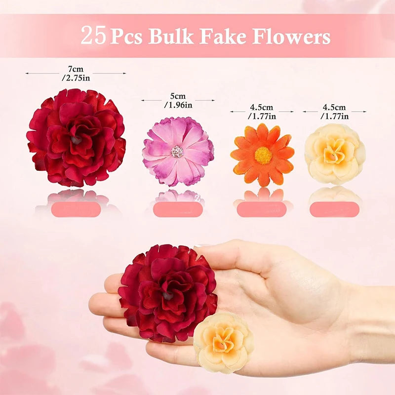 25Pcs Silk Artificial Rose Daisy Mix – DIY Crafts & Wedding Decor Artificial Silk Flowers Babs