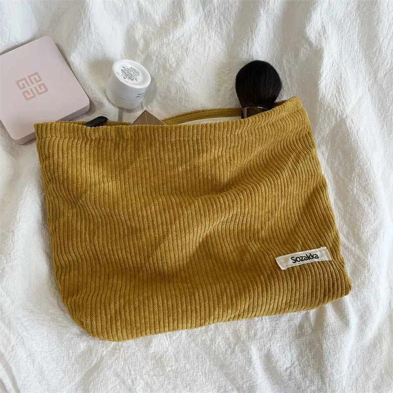 Women's Large Corduroy Makeup Bag – Zipper Travel Pouch Cosmetic Travel Bag Babs TY