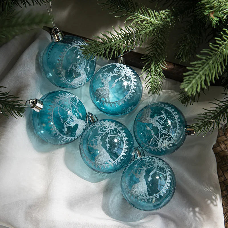 6-Pack Clear Snow Christmas Ball Ornaments 6cm – Tree Baubles Christmas Tree Ornaments Babs Style4 as picture