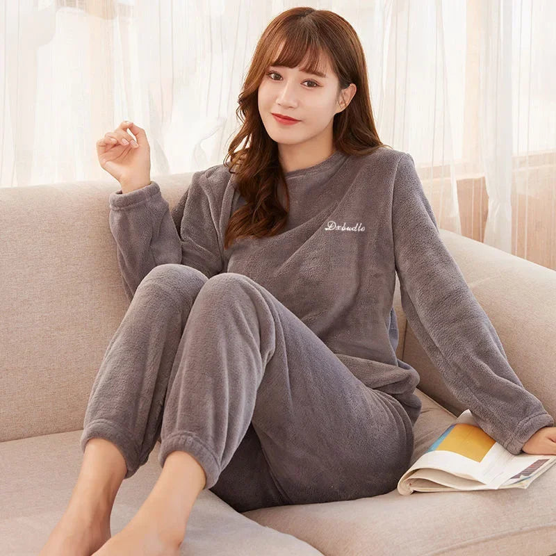 Coral Fleece Pajama Set – Unisex Warm Flannel Loungewear Fleece Pajama Set Babs 40-75kg Grey