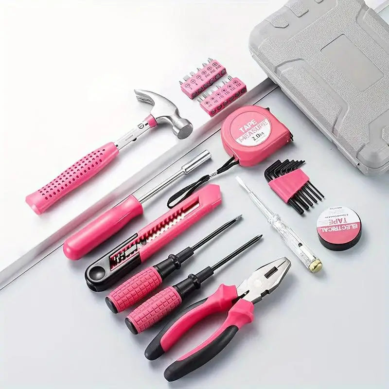 Pink 13-Piece Home Tool Set – Steel Wrench, Screwdriver & Pliers Home Tool Set Babs