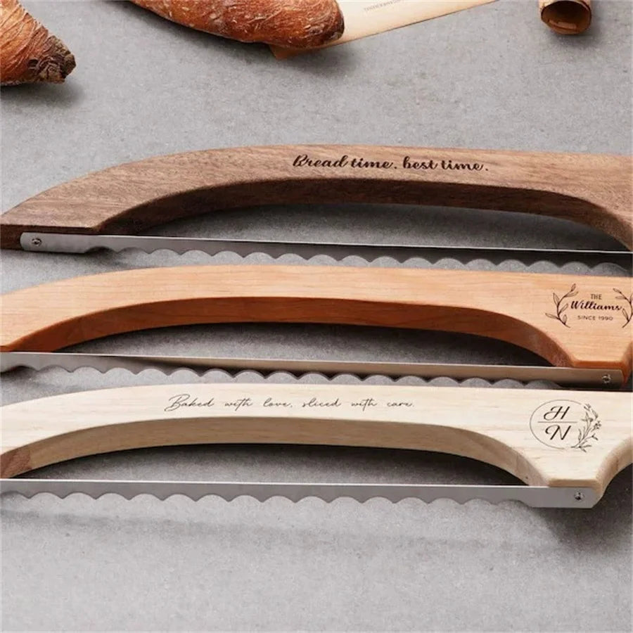 Personalized Carved Wooden Bread Knife – Serrated Slicer Bread Knife Babs