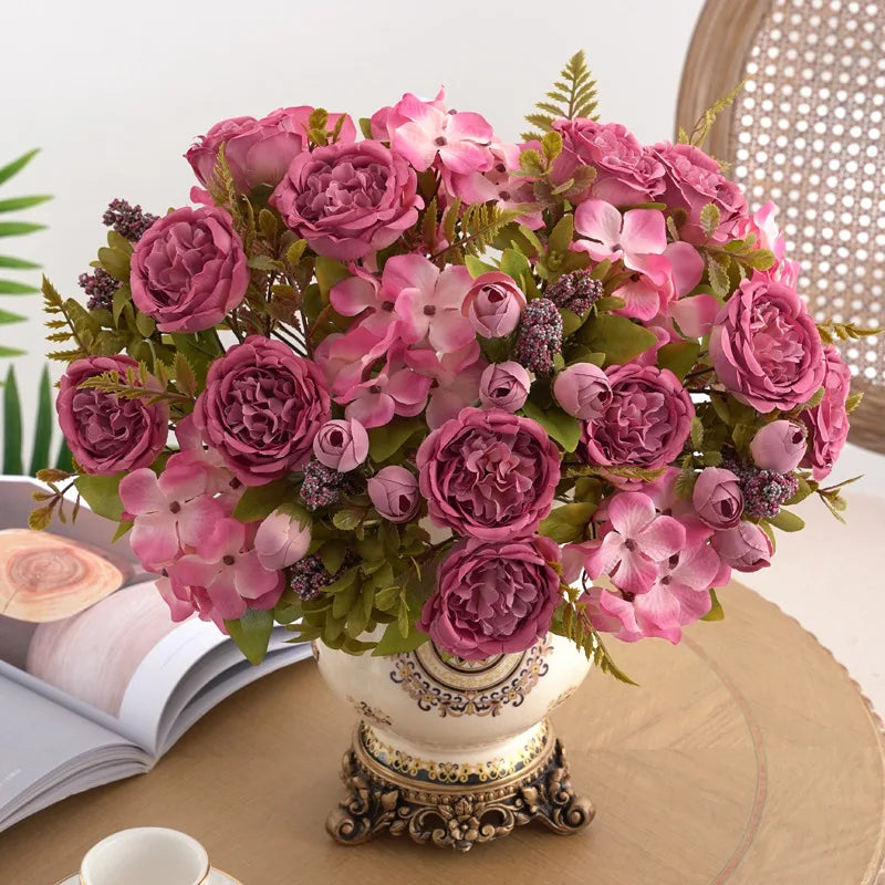 Artificial Silk Peony Hydrangea Bouquet – Wedding & Home Décor Artificial Flower Bouquet Babs