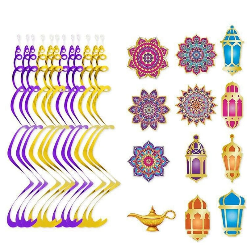 12pcs Eid Mubarak Hanging Swirls Ramadan Paper Garland Decoration Party Hanging Decoration Babs