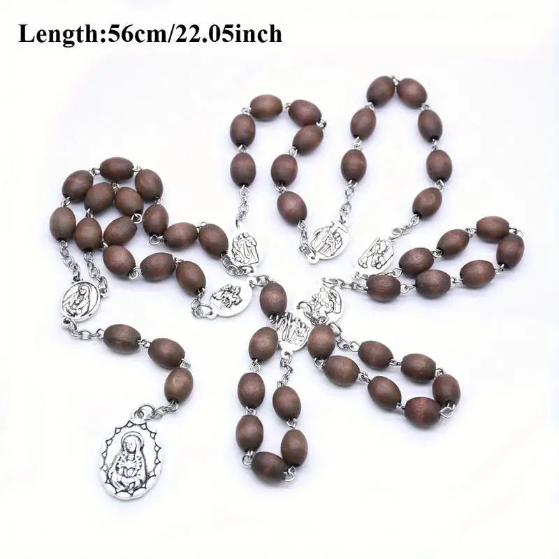 Brown Wooden Bead Rosary Necklace – Catholic Prayer Jewelry Rosary Necklace Babs