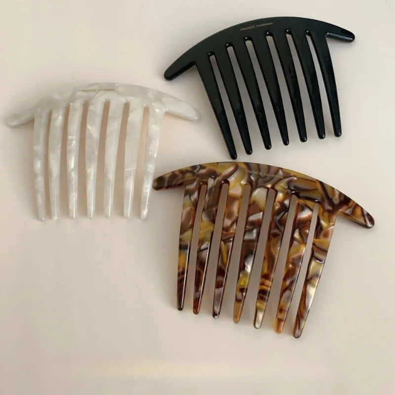 French U-Shaped Hairpin 7-Tooth Acetate Meatball Comb for Women Hair Comb Hairpin Babs