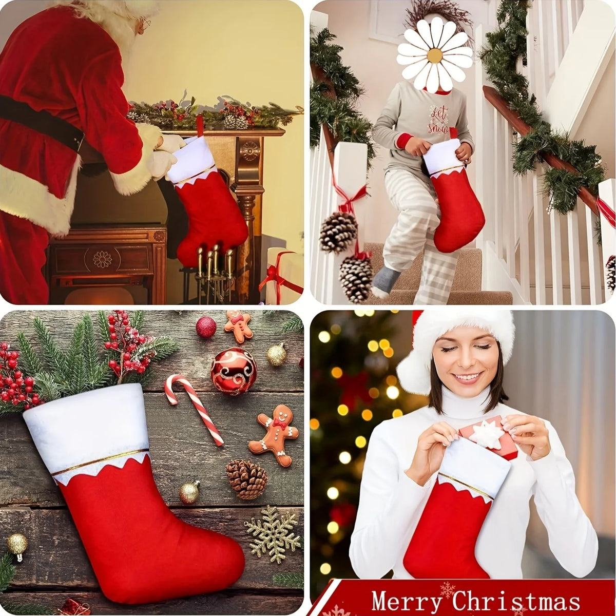 12 Christmas Stockings – Santa & Reindeer Holiday Design Christmas Stockings Babs