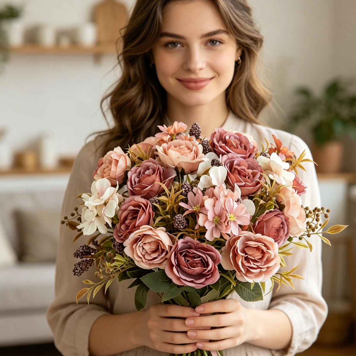 Silk Artificial Rose & Peony Bouquet | Wedding & Home Decor Artificial Flower Bouquet Babs