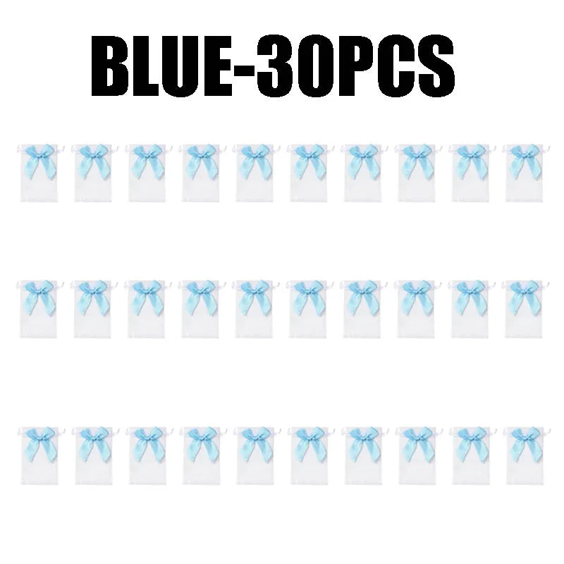 Organza Drawstring Gift Bags with Bow | Mesh Pouches Organza Gift Bags Babs BLUE-30PCS 9X12cm
