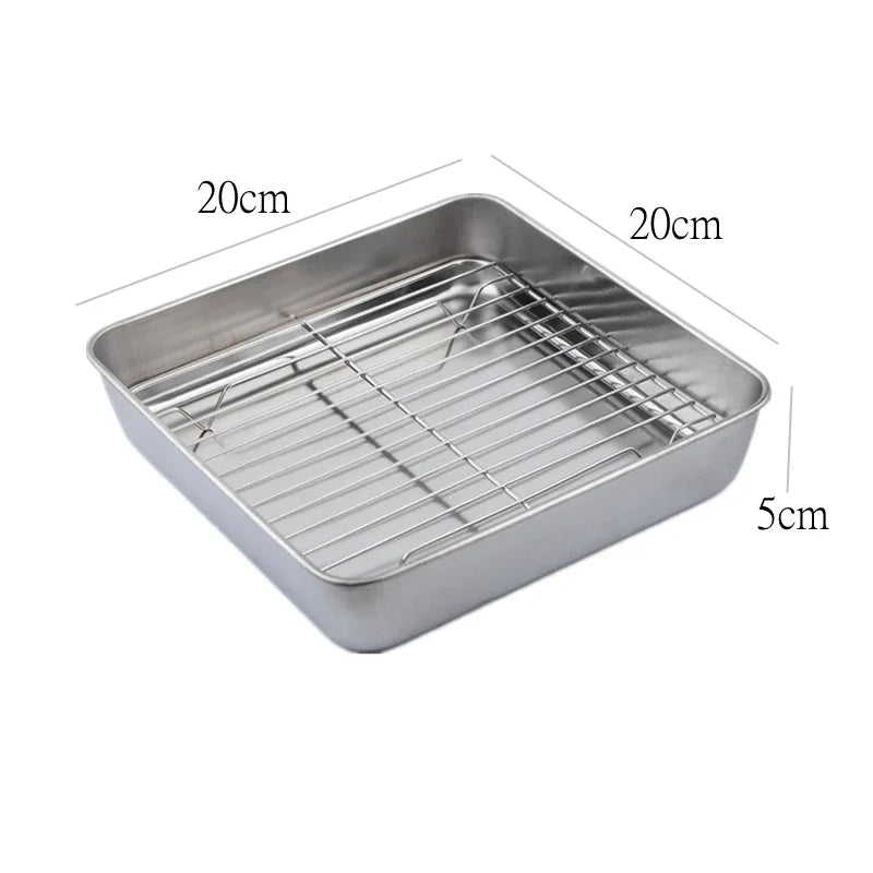 Square Stainless Steel Baking Tray with Grid Rack | Nonstick Baking Tray & Rack Babs 20x20x5 cm with Grid