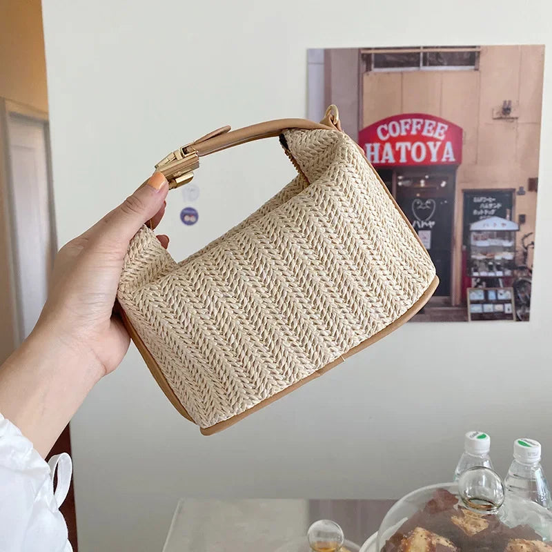 Woven Straw Bucket Bag – Bohemian Crossbody Shoulder Tote Woven Bucket Bag Babs Khaki 15x18x10cm