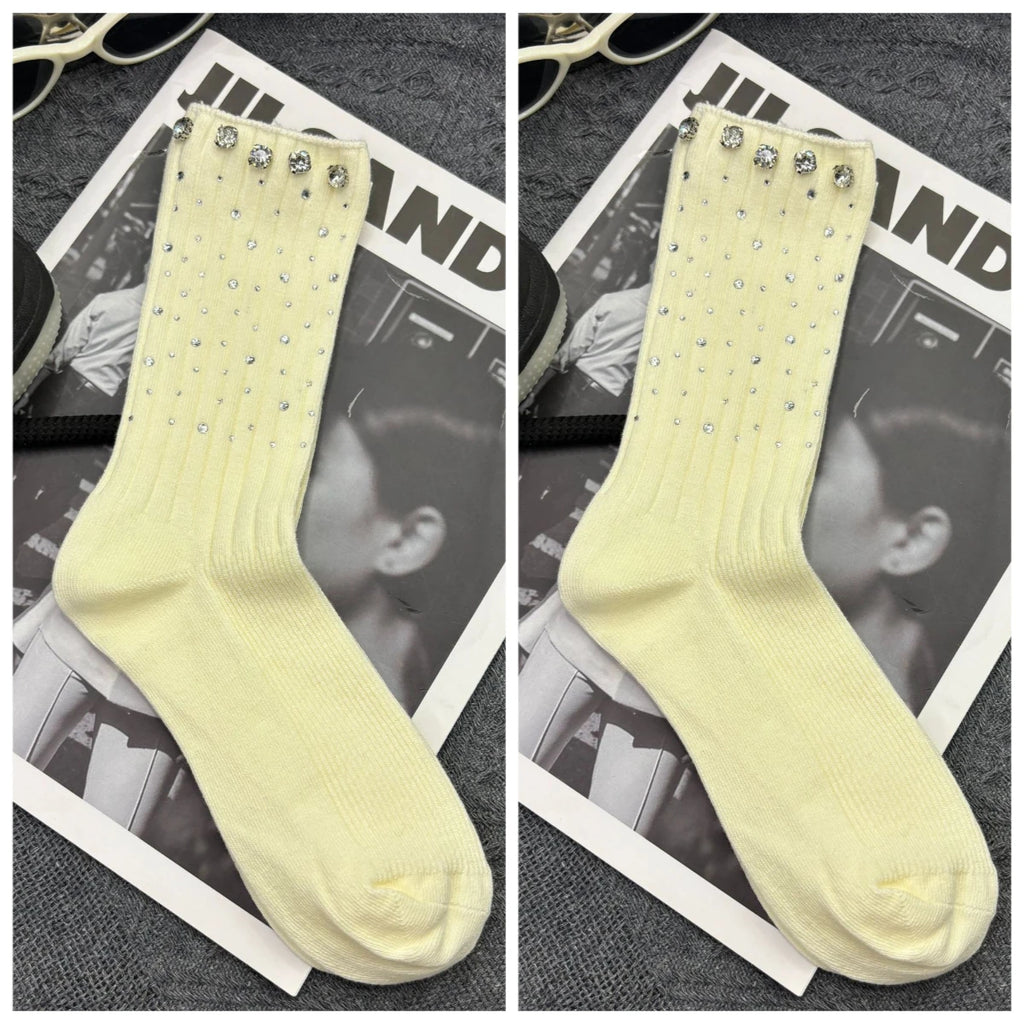 Women's Rhinestone Cotton Ankle Socks – Warm & Stylish Rhinestone Ankle Socks Babs white One Size