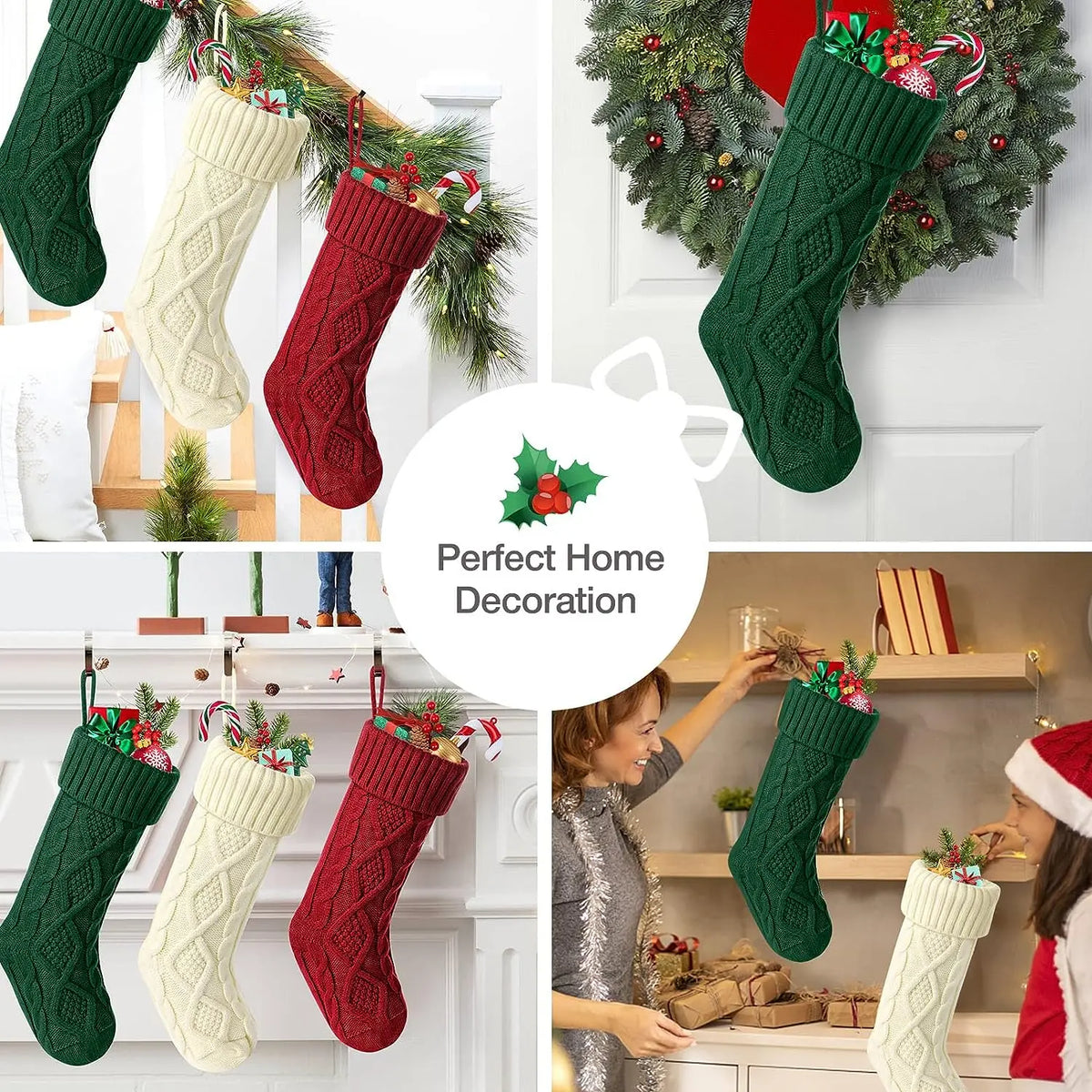 Large Cable Knit Christmas Stockings for Kids & Family Christmas Stocking Babs
