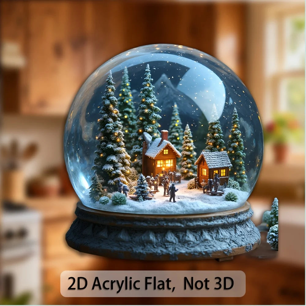 Winter Snow Globe Acrylic Magnet – Christmas Village Decor Decorative Magnet Babs
