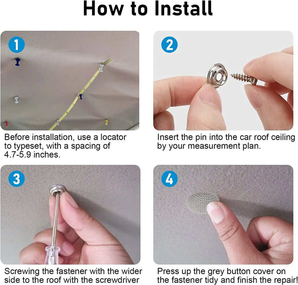 Car Headliner Repair Buckle & Fabric Rivet Screw Set 20–120 Pc Headliner Repair Kit Babs