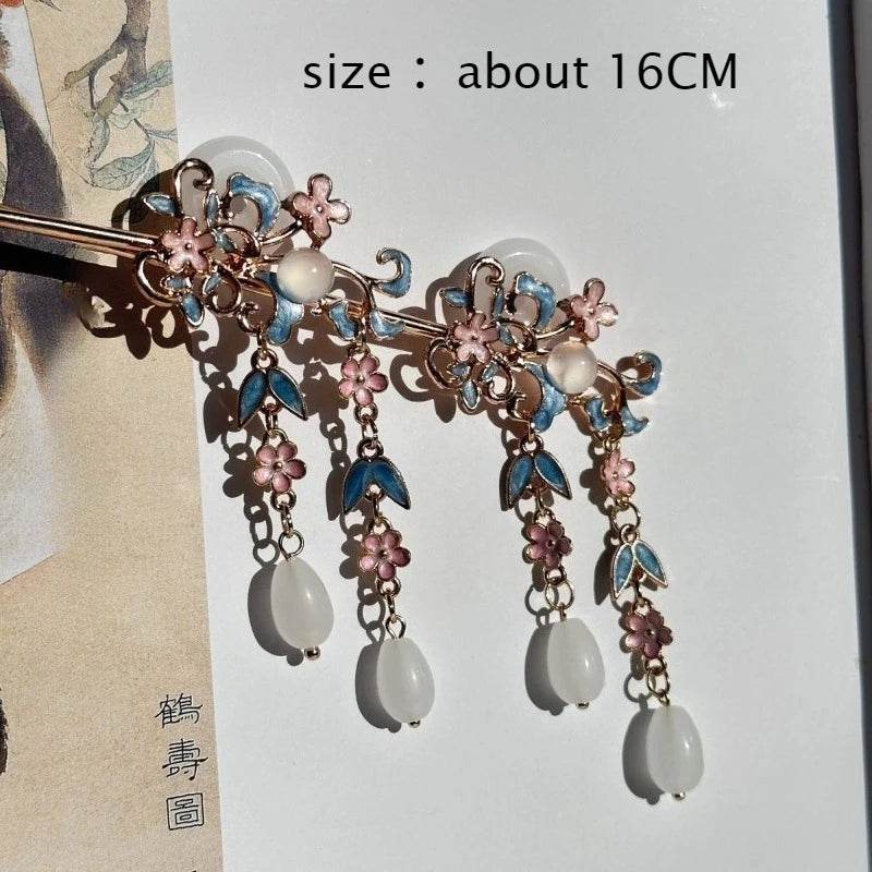 Chinese Style Blue Tassel Hairpin | Traditional Hair Stick Hair Stick Hairpin Babs