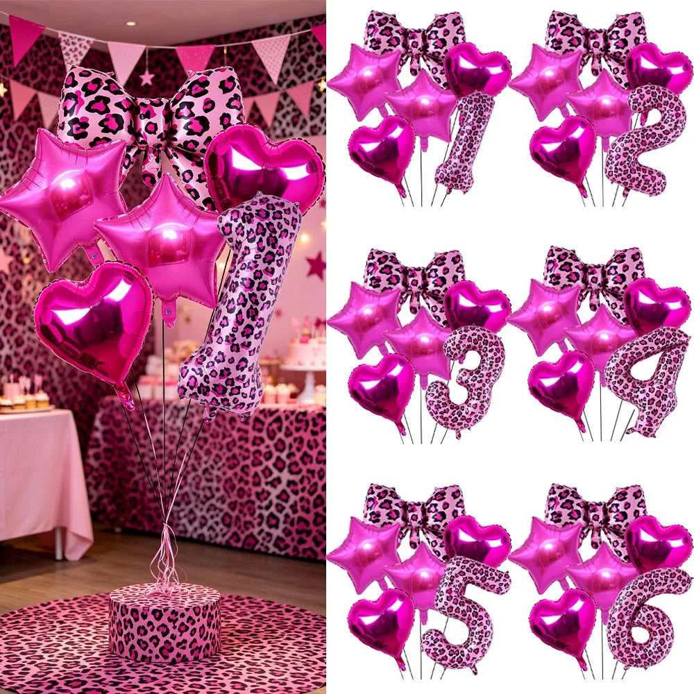 Pink Leopard Print Foil Balloon Set – 6-Piece Birthday Decor Party Balloon Set Babs