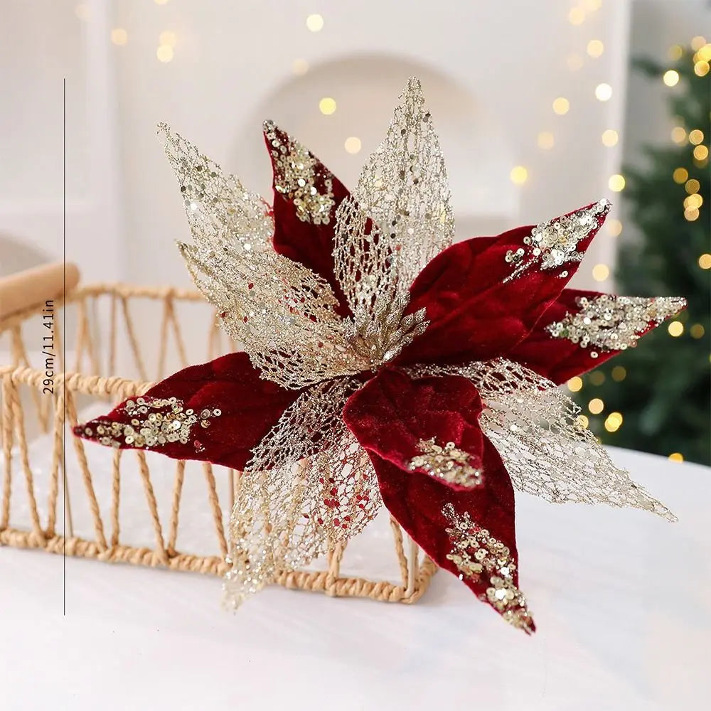 29cm Velvet Artificial Poinsettia Christmas Flower Decoration Artificial Christmas Flower Babs