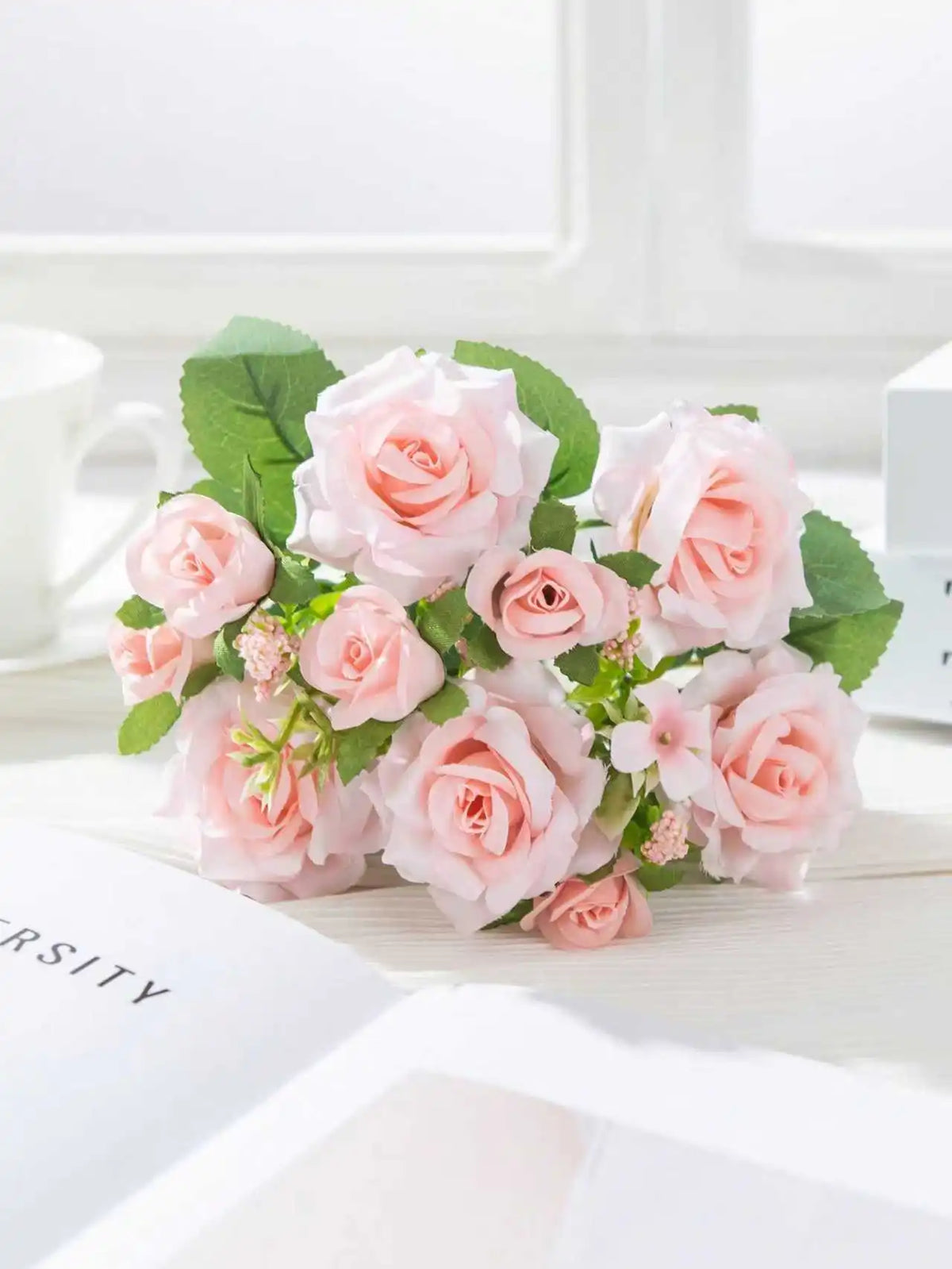 Silk Rose Artificial Flower Bouquet for Wedding & Home Decor Artificial Flower Bouquet Babs Light Pink 1 PC