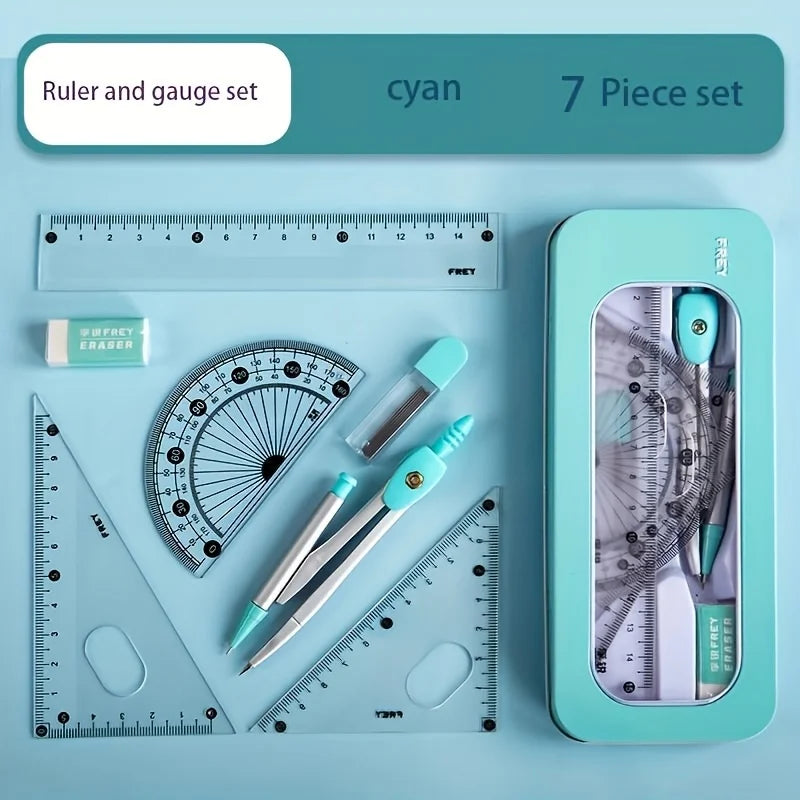 7-in-1 Measuring & Drawing Tool Set – Compass, Protractor, Ruler Drawing Tool Set Babs Blue