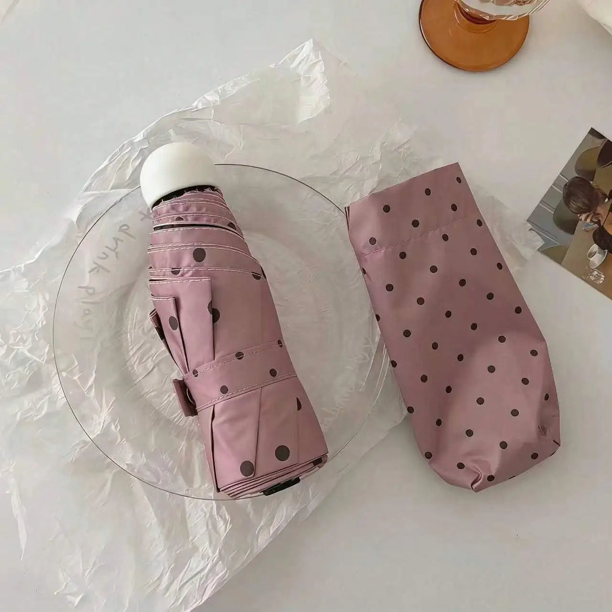 Polka Dot Folding Umbrella – UV Protection Rain & Sun Parasol Folding Umbrella Babs pink 6K metal-fiber composite