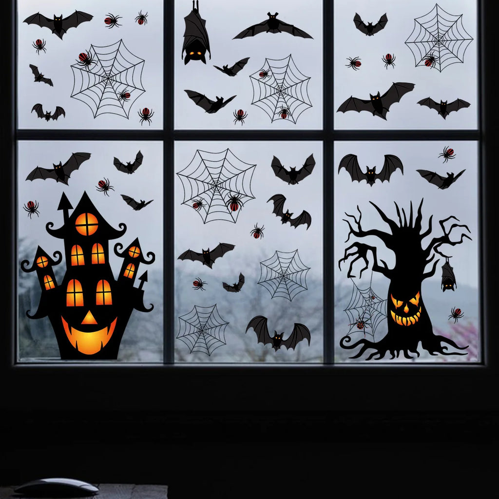 Halloween Static Cling Window Stickers – Ghost, Bat & House Halloween Window Clings Babs