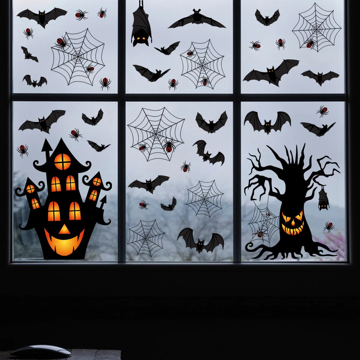Halloween Static Cling Window Stickers – Ghost, Bat & House Halloween Window Clings Babs
