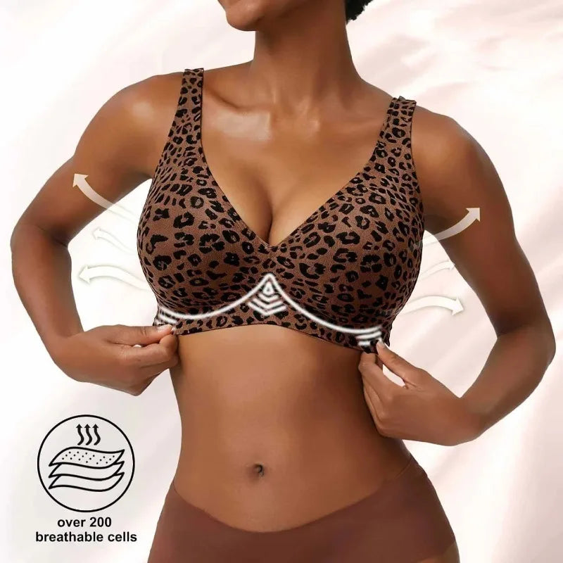 Leopard Print Wireless Bra – Seamless, Wire-Free Women's Lingerie Wireless Seamless Bra Babs