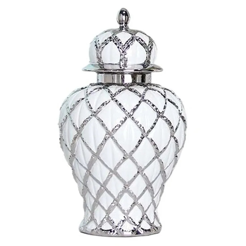 Electroplated Ceramic Vase – Luxury Ikebana Flower Decor Decorative Ceramic Vase Babs Silver-Large