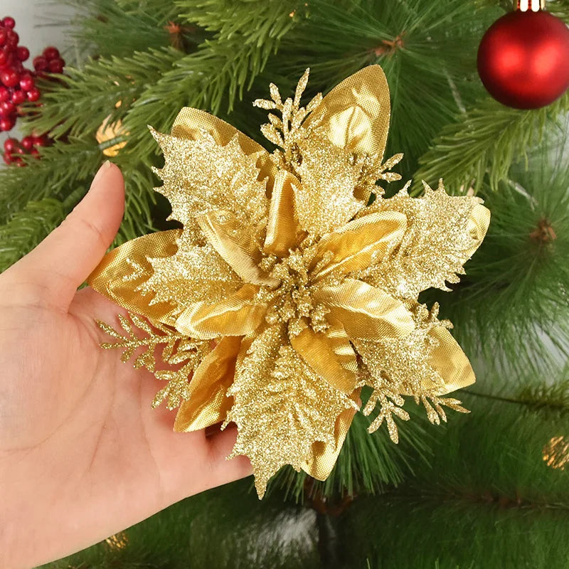 Glitter Artificial Christmas Peony Flowers – Xmas Tree Ornaments Christmas Flower Ornaments Babs