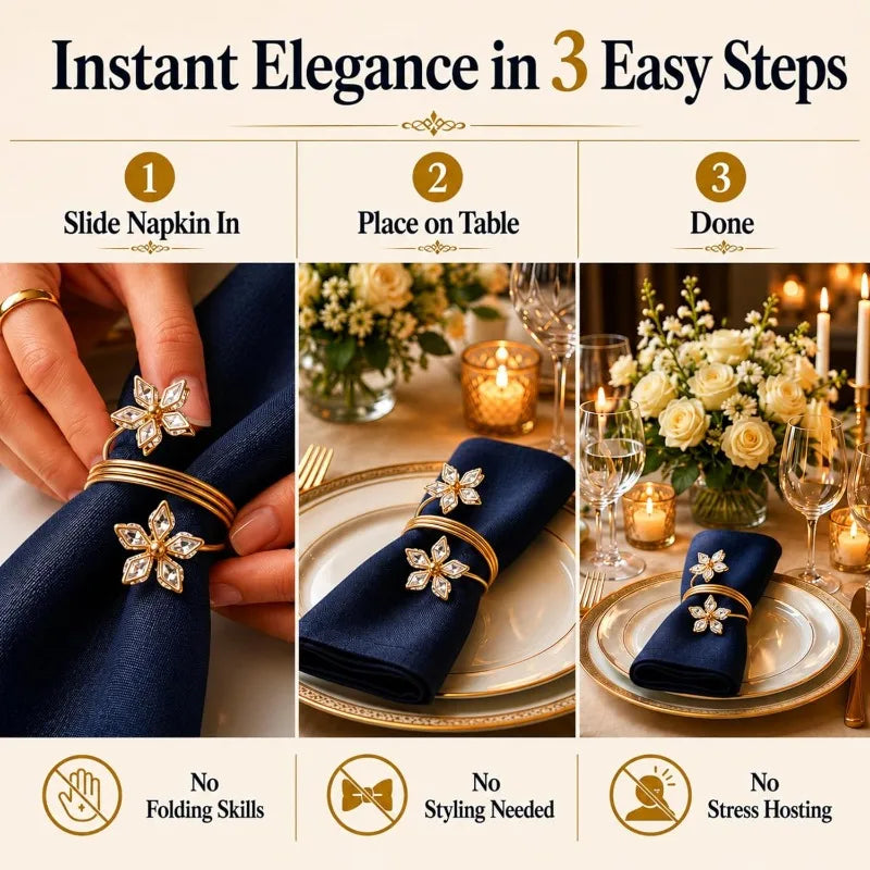 Crystal Rhinestone Napkin Rings – Elegant Wedding Table Decor Napkin Rings Babs