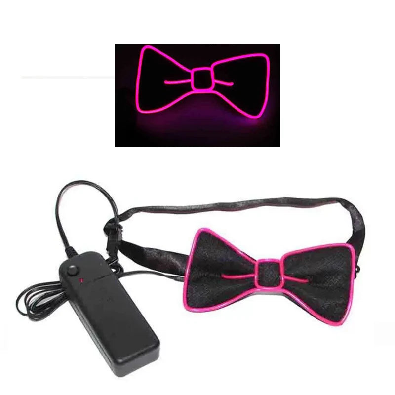 LED Light-Up Suspenders & Bow Tie Glow Party Costume Set LED Costume Accessory Babs Bow tie-Pink