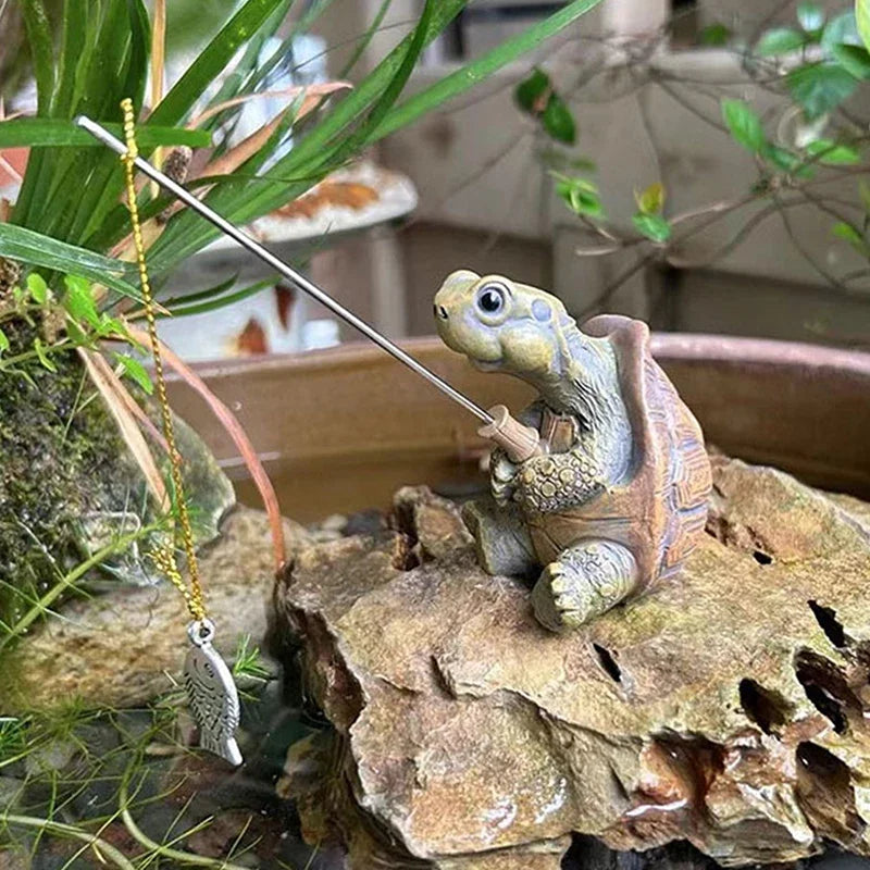 Cute Rope Fishing Turtle Resin Statue – Garden & Home Decor Garden Resin Statue Babs
