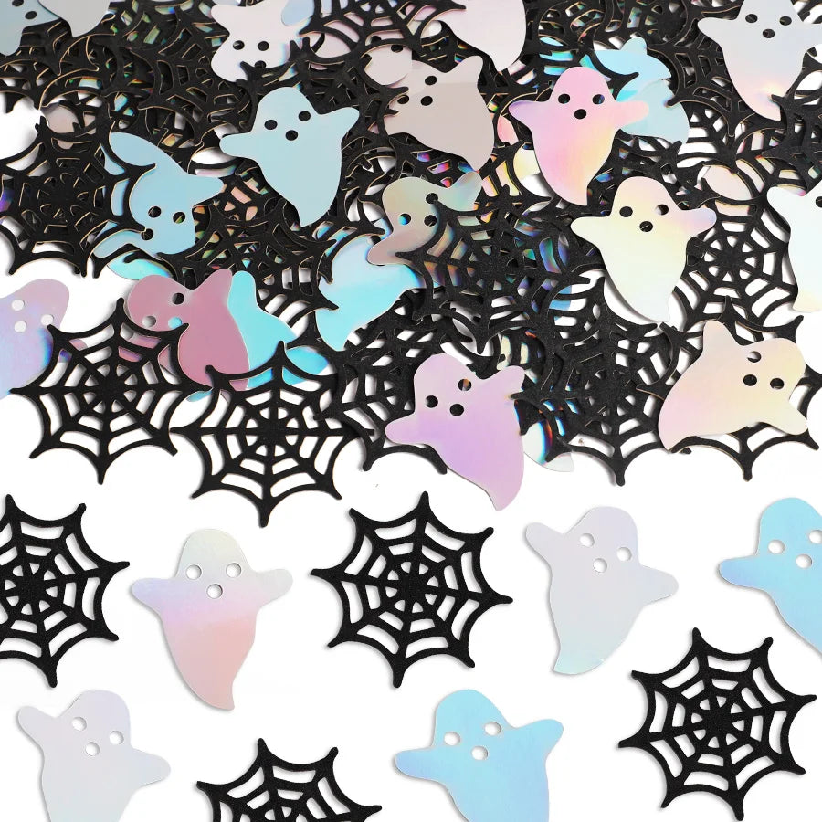 100Pcs Halloween Ghost Confetti – Spooky Spiderweb Party Decor Halloween Party Confetti Babs