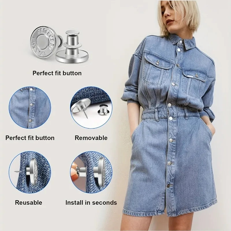 Silvery Metal Detachable Waist Button for Jeans & Skirts Clothing Button Babs