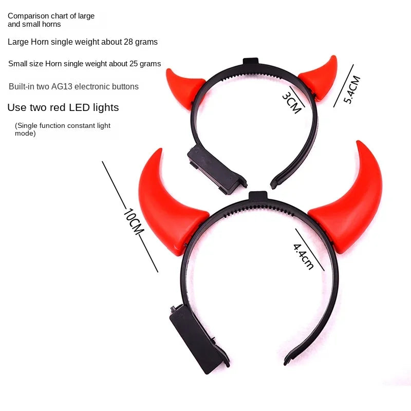 Red LED Devil Horns Headband – Glow Party Prop for Halloween LED Costume Headband Babs