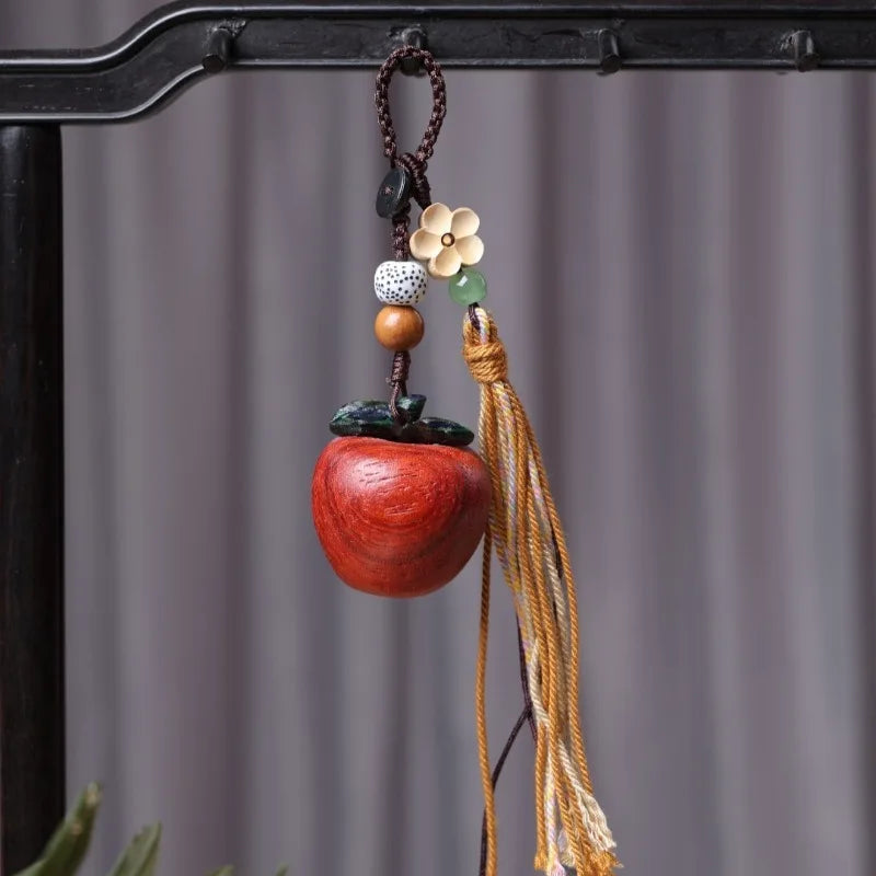 Sandalwood Apple Car Pendant – Lucky Tassel Rearview Charm Car Hanging Ornament Babs 3