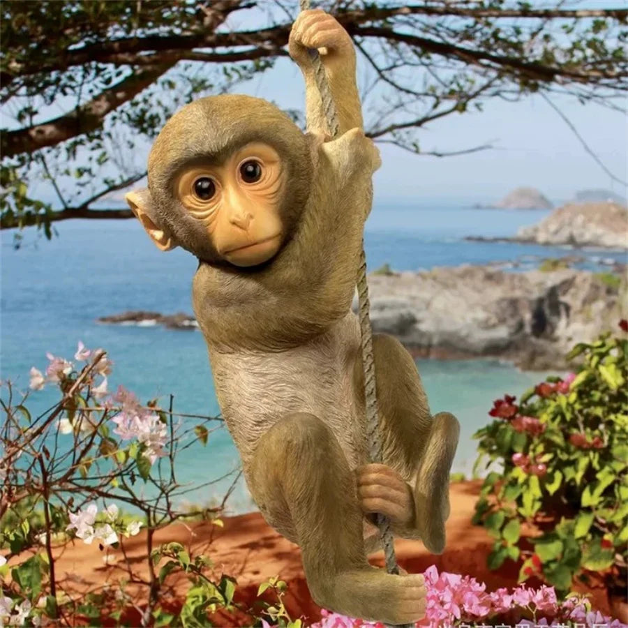 Hanging Monkey Gorilla Resin Statue | Outdoor Yard Art Sculpture Garden Animal Sculpture Babs