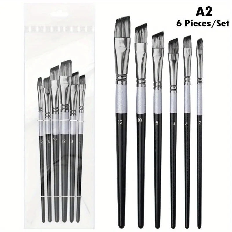 6-Piece Nylon Paint Brush Set – Acrylic, Oil & Watercolor Paint Brush Set Babs A2 slanted