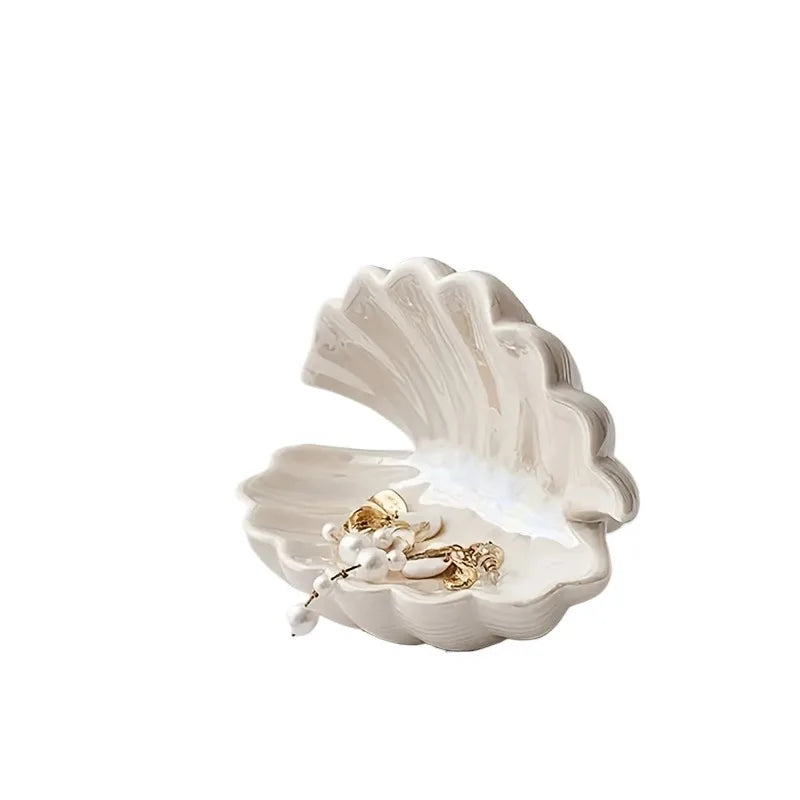 Semi-Circular Ceramic Shell Tray – Jewelry & Key Storage Dish Ceramic Decorative Tray Babs