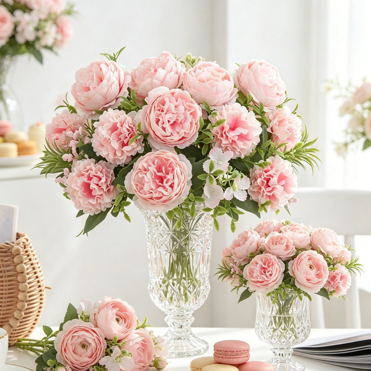Artificial Chrysanthemum Bouquet 5-Fork Faux Flowers – Home & Wedding Artificial Flower Bouquet Babs